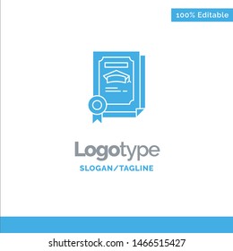 Degree, Achievement, Certificate, Graduate Blue Solid Logo Template. Place for Tagline. Vector Icon Template background