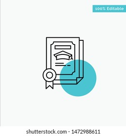Degree, Achievement, Certificate, Graduate turquoise highlight circle point Vector icon