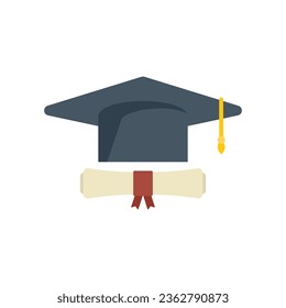 Degree cap icon flat vector. School diploma. Online university isolated