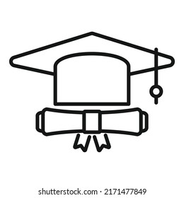 Degree cap icon outline vector. School diploma. Online university