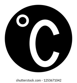 Degree celsius icon on black circle. White background