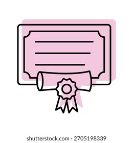 Certificado de grado de color de sombra de línea delgada icono, Vector, píxel perfecto, archivo de ilustrador 