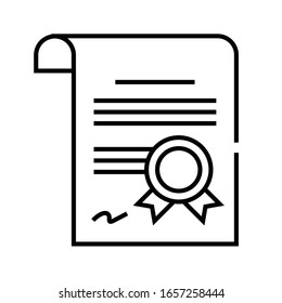 Zertifikat-Zeilensymbol, Concept-Zeichen, Umriss-Vektorillustration, Linearsymbol.