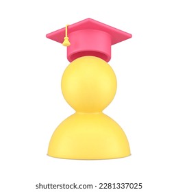 Degree graduation academic student bachelor personal achievement 3d icon realistic vector illustration. Knowledge educational learning teaching studying course school college university scholarship