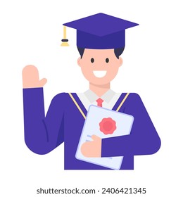 A degree holder scholar avatar, flat concept icon