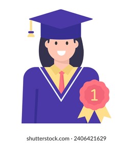 A degree holder scholar avatar, flat concept icon