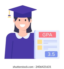 A degree holder scholar avatar, flat concept icon