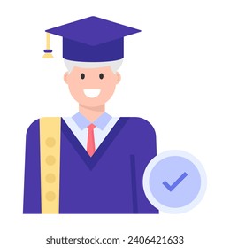 A degree holder scholar avatar, flat concept icon