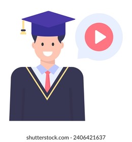 A degree holder scholar avatar, flat concept icon