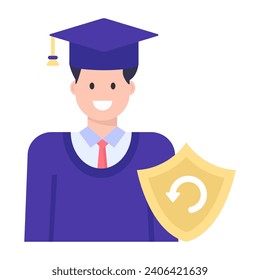 A degree holder scholar avatar, flat concept icon