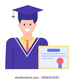 A degree holder scholar avatar, flat concept icon