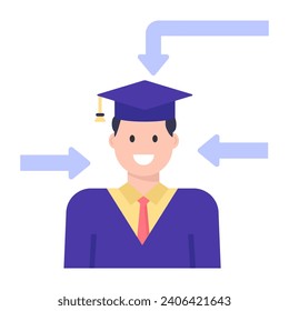 A degree holder scholar avatar, flat concept icon