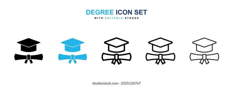 Degree icon collection in black and blue colors