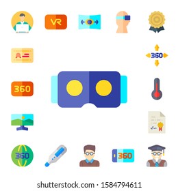 degree icon set. 17 flat degree icons.  Collection Of - student, diploma, degrees, virtual reality, panorama, thermometer, certificate, professor icons