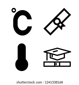 degree icon set about thermometer, temperature and diploma vector set