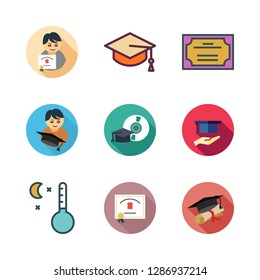 degree icon set. vector set about graduate, certificate, mortarboard and diploma icons set.