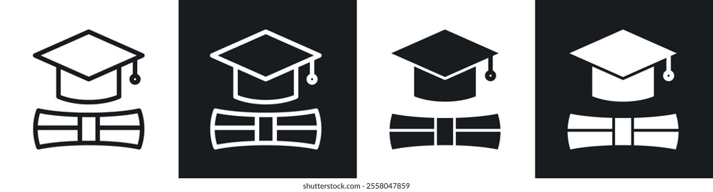 Degree icons pack in black and white filled and outlined versions.