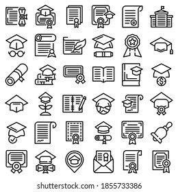 Degree icons set. Outline set of degree vector icons for web design isolated on white background