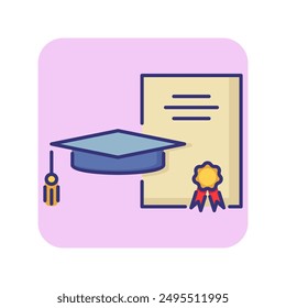 Degree line icon. Graduation cap and diploma. Education concept. Can be used for topics like college, university, high school, qualification