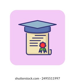 Degree line icon. Graduation cap and diploma. Education concept. Can be used for topics like college, university, high school, qualification