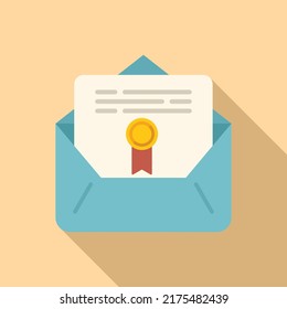 Degree mail icon flat vector. Diploma education. School study