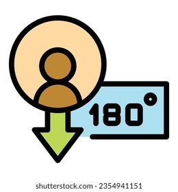 Degree motion icon outline vector. Path exam. Plane travel color flat