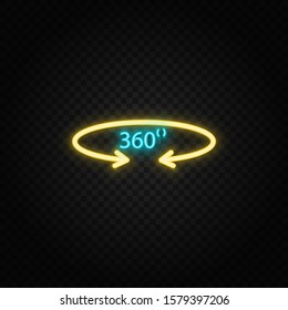 degree, reality, rotate, 360 neon icon. Blue and yellow neon vector icon.