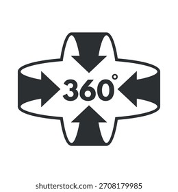 Degree rotation icon design with arrows showing 360-degree movement in a simple vector style