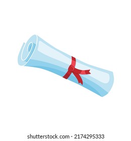 Degree Scroll With Red Ribbon Vector Illustration Isolated On White Background. University, School Or College Degree Certificate Icon.