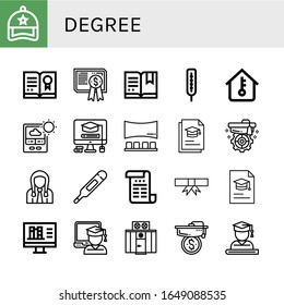 degree simple icons set. Contains such icons as Cap, Certificate, Thermometer, Temperature, Mortarboard, Panorama, Graduation, Student, Degree, can be used for web, mobile and logo