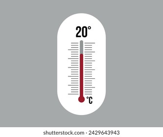 20° degrees Celsius. Thermometer vector to measure climate temperature, weather forecast and heat concept