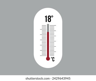 18 grados Celsius. Vector de termómetro para medir la temperatura del clima, pronóstico del tiempo y concepto de calor