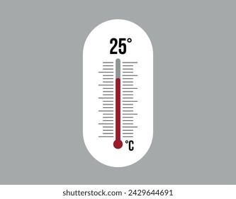 25° degrees Celsius. Thermometer vector to measure climate temperature, weather forecast and heat concept