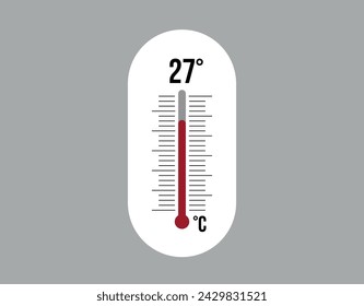 27° degrees Celsius. Thermometer vector to measure climate temperature, weather forecast and heat concept