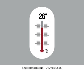 26° degrees Celsius. Thermometer vector to measure climate temperature, weather forecast and heat concept