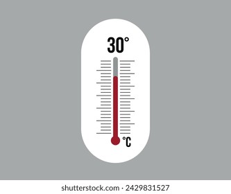 30° degrees Celsius. Thermometer vector to measure climate temperature, weather forecast and heat concept