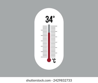 34° degrees Celsius. Thermometer vector to measure climate temperature, weather forecast and heat concept