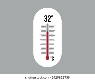 32° degrees Celsius. Thermometer vector to measure climate temperature, weather forecast and heat concept