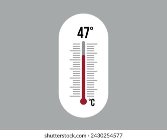 47° degrees Celsius. Thermometer vector to measure climate temperature, weather forecast and heat concept