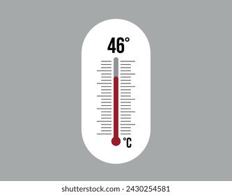 46° degrees Celsius. Thermometer vector to measure climate temperature, weather forecast and heat concept
