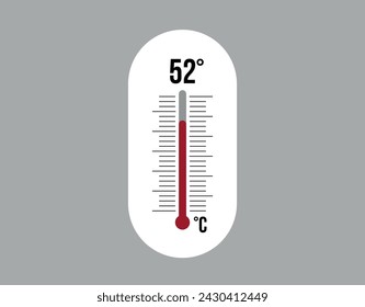 52° degrees Celsius. Thermometer vector to measure climate temperature, weather forecast and heat concept