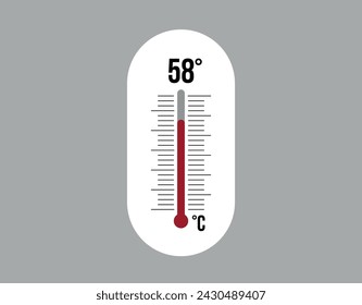 58° degrees Celsius. Thermometer vector to measure climate temperature, weather forecast and heat concept