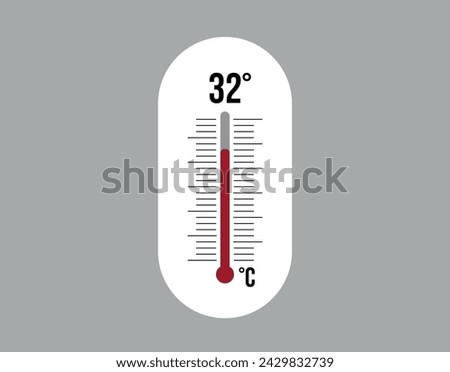 32° degrees Celsius. Thermometer vector to measure climate temperature, weather forecast and heat concept