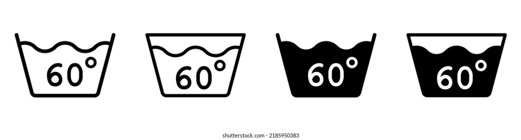 Degrees of water. Wash at a temperature not exceeding 60 degrees. Isolated wash icon. Vector illustration.