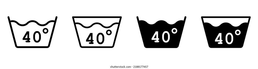 Wassermassen. Waschen bei einer Temperatur von nicht mehr als 40 Grad. Waschsymbol einzeln. Vektorgrafik.