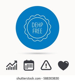 DEHP free icon. Non-toxic plastic sign. Calendar, attention sign and growth chart. Button with web icon. Vector