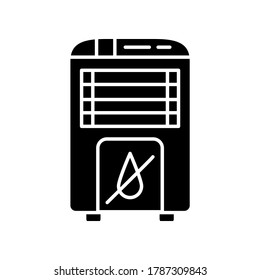 Dehumidifier black glyph icon. Domestic interior environment heating equipment silhouette symbol on white space. Excessive air humidity protection. Household amenity vector isolated illustration