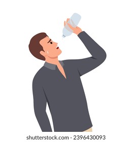 Dehydrated man in lack of drinking water. Flat vector illustration isolated on white background