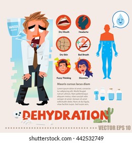 carácter sediento deshidratado con infografía. tipográfico y logotipo - ilustración vectorial