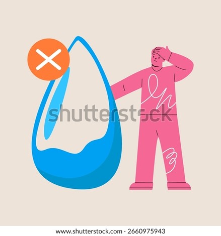 Dehydration and thirst. Man lack of water. Colorful vector illustration
